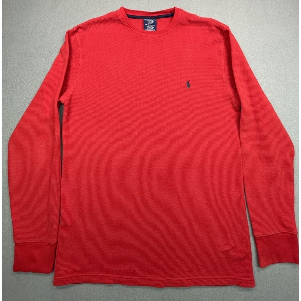 Polo Ralph Lauren Thermal Sleepwear Shirt Med Red Blue Pony Long Sleeves